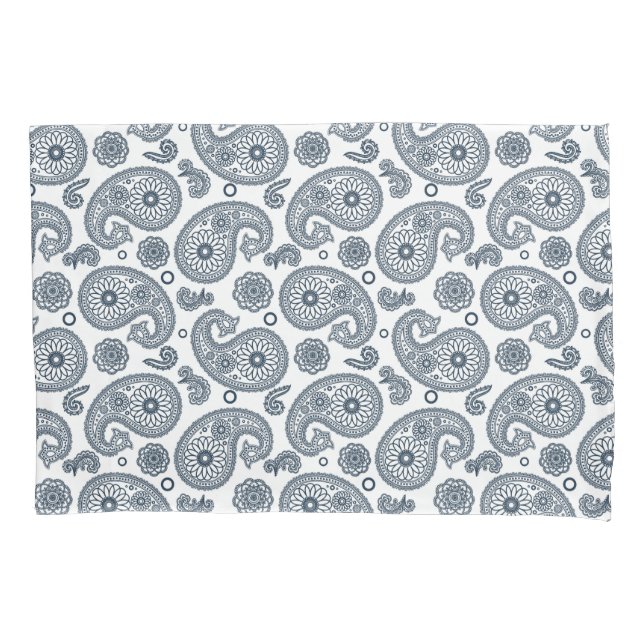 Seamless Indian dark blue paisley pattern on white Pillowcase (Front)