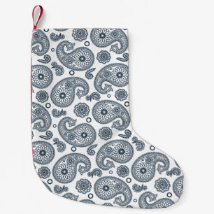 Seamless Indian dark blue paisley pattern on white Small Christmas Stocking