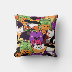 Seamless Kawaii Cat Halloween Pattern Cushion