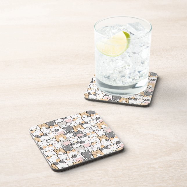 Seamless Kawaii Cute Cats Pattern Coaster (Right Side)