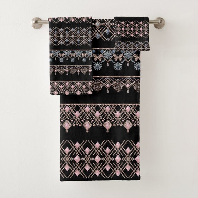 Seamless lace ornamental decoration pattern elegan bath towel set (Insitu)