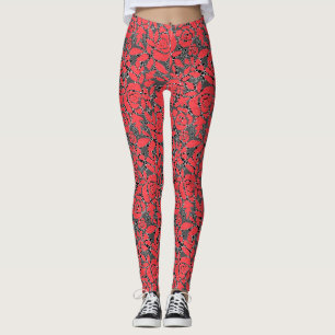 Seamless lace roses romantic retro vintage red lac leggings