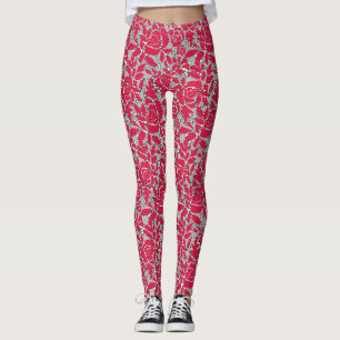 Seamless lace roses romantic retro vintage red lac leggings
