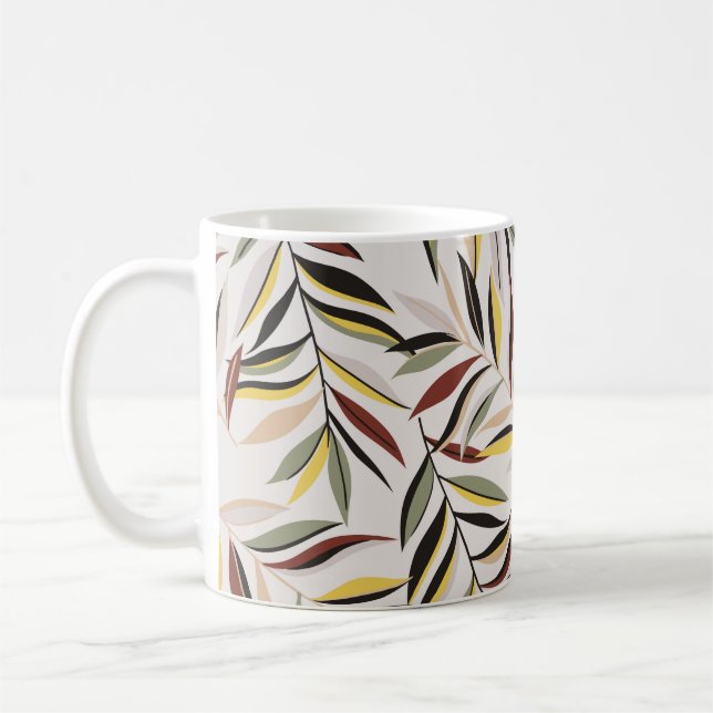 seamless leaves pattern on grey backgroundpattern, coffee mug (Left)