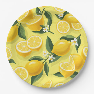Seamless lemon Pattern design Paper Plate