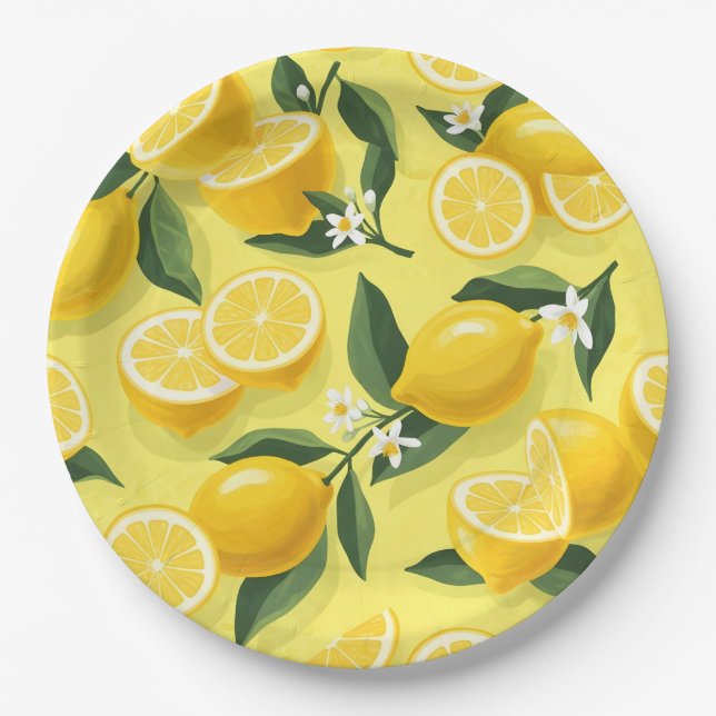 Seamless lemon Pattern design Paper Plate (Front)