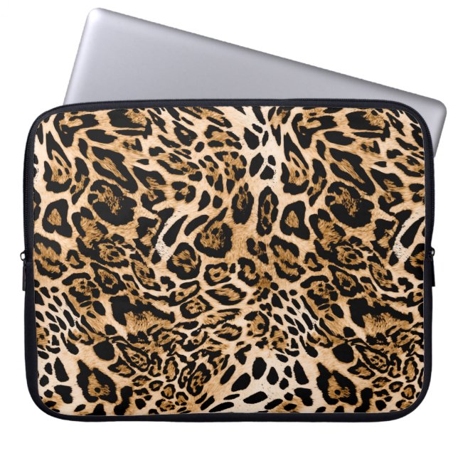 Seamless leopard texture, animal skin laptop sleeve (Front)