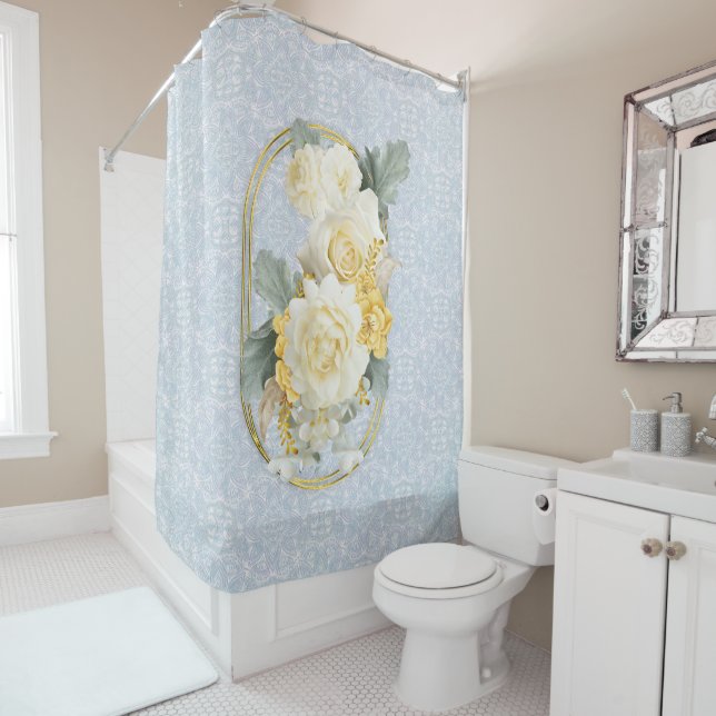 Seamless Light Blue, Pink & White Mandalas  Shower Curtain (In Situ)