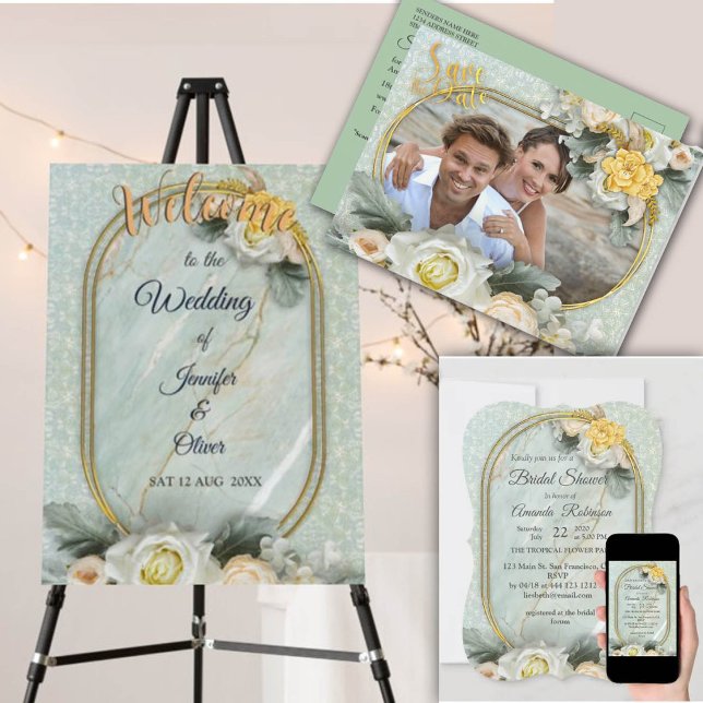 Seamless Light Green, Yellow & White Mandalas  Announcement Postcard (Creator Uploaded)