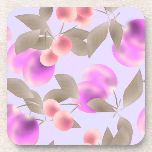 Seamless light plum fruits purple berries cherry p coaster (Front)