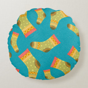 Seamless linear pattern with socks. The illustrati Round Cushion