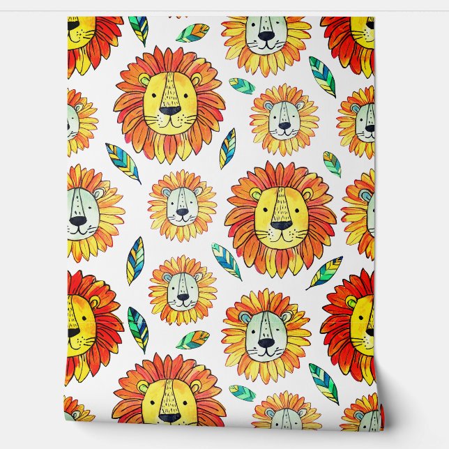 Seamless Lion Portrait Pattern Cartoon  Wallpaper (Unrolling)