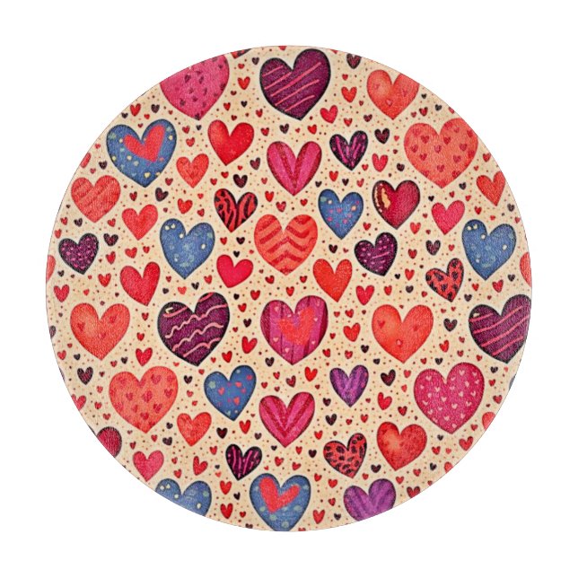 Seamless Love Heart Pattern Art Cutting Board (Front)