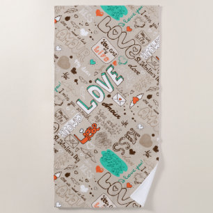 Seamless Love Letter Pattern Beach Towel