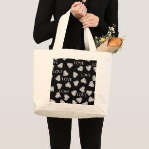 Seamless LOVE Valentines Day black dark white scra Large Tote Bag
