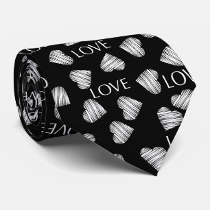 Seamless LOVE Valentines Day black dark white scra Tie