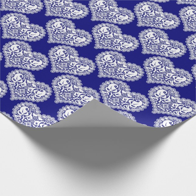 Seamless love Valentines Day navy white lacy lace Wrapping Paper (Corner)