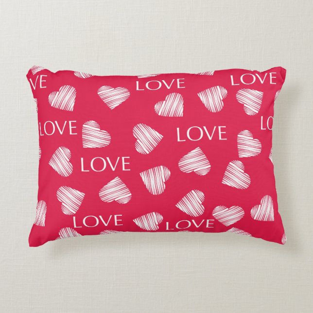 Seamless LOVE Valentines Day pink red white scratc Decorative Cushion (Front)