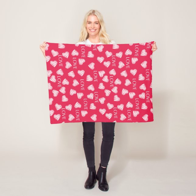 Seamless LOVE Valentines Day pink red white scratc Fleece Blanket (In Situ)