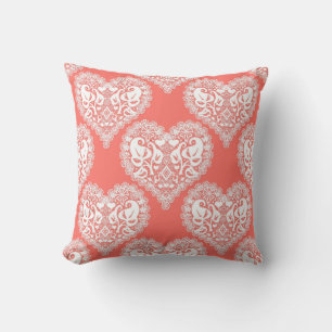 Seamless love Valentines Day white lacy lace heart Cushion