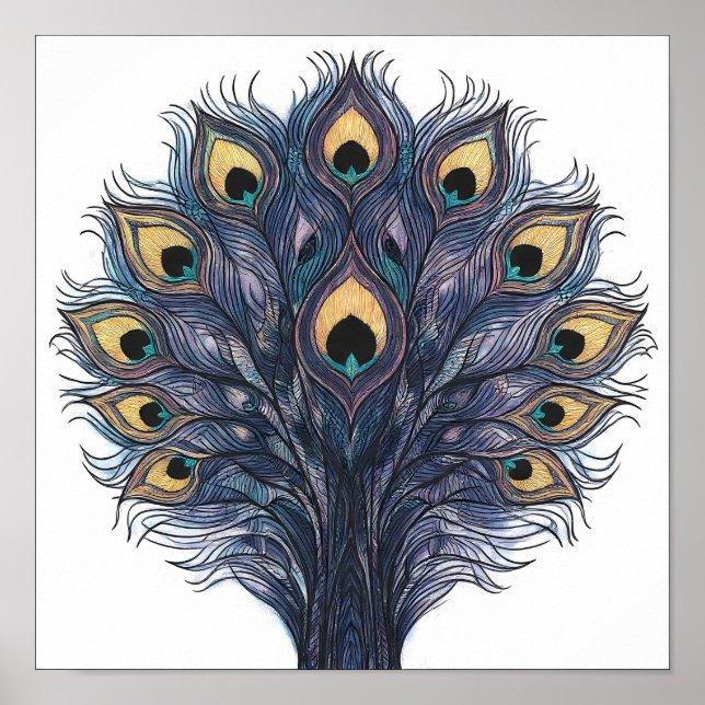 Seamless Macro Peacock Feather Fabric Pattern Poster (Front)