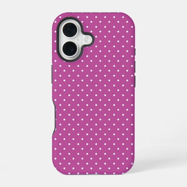 Seamless magenta background polka dot pattern iPhone 16 case (Back)