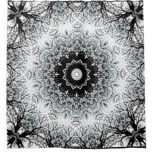 Seamless mandala kaleidoscope tile black grey whit shower curtain