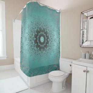 Seamless mandala kaleidoscope tile green pattern o shower curtain