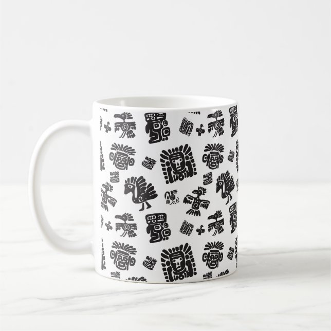 Seamless maya pattern. Black and white ethnic elem Coffee Mug (Left)