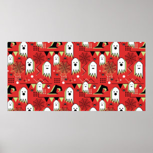 Seamless memphis geometric of ghost for halloween poster
