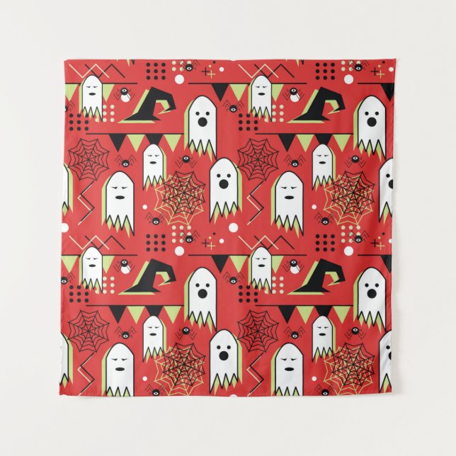 Seamless memphis geometric of ghost for halloween  tapestry (Front)