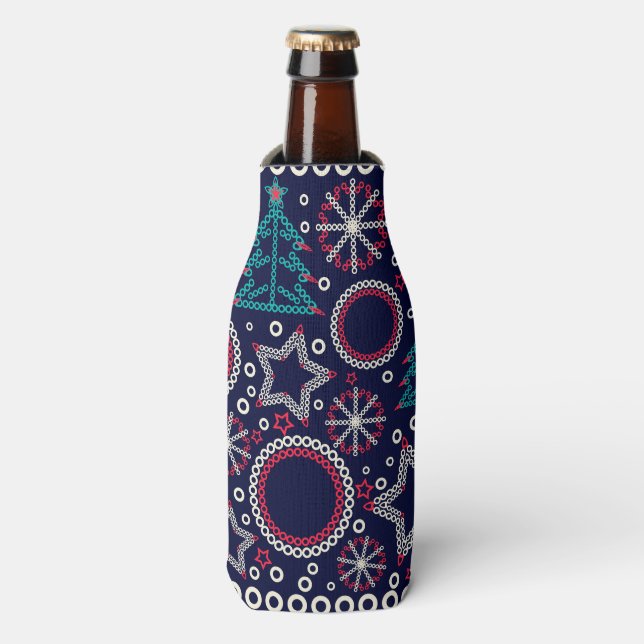 Seamless Merry Christmas ornamental decor tree sno Bottle Cooler (Bottle Front)