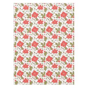 Seamless Merry Christmas red poinsettia green euon Tablecloth