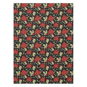 Seamless Merry Christmas red poinsettia green euon Tablecloth