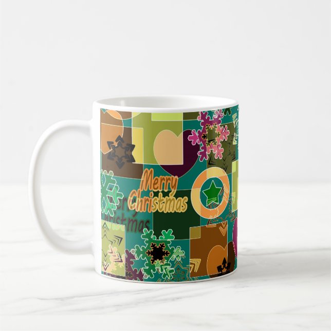 Seamless Merry Christmas Snowflake dark green colo Coffee Mug (Left)