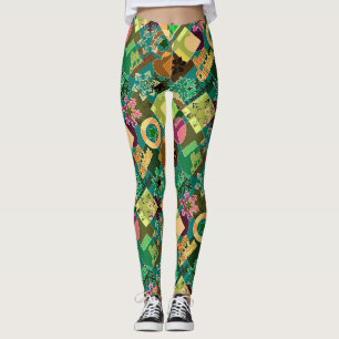 Seamless Merry Christmas Snowflake dark green colo Leggings