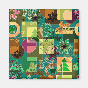 Seamless Merry Christmas Snowflake dark green colo Magnet