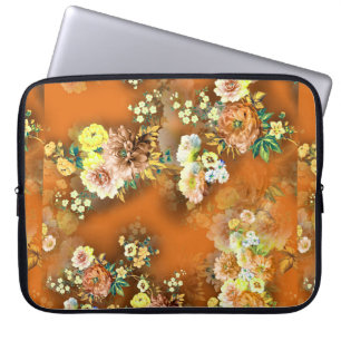 seamless mix flower on the orange background laptop sleeve