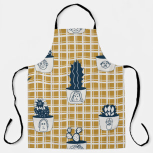 Seamless modern pattern with potted cacti, cute fa apron