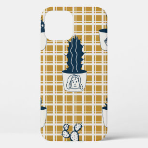 Seamless modern pattern with potted cacti, cute fa iPhone 12 case