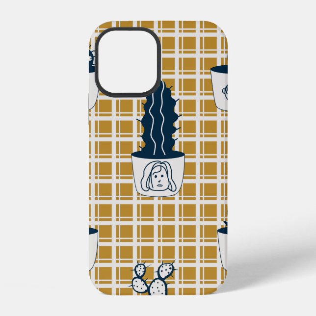 Seamless modern pattern with potted cacti, cute fa iPhone case (Back)