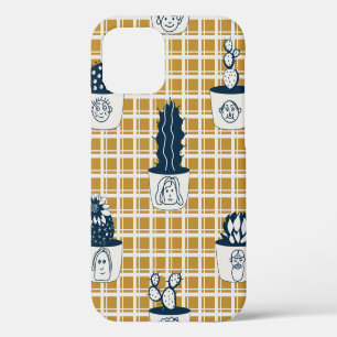 Seamless modern pattern with potted cacti, cute fa iPhone 12 case