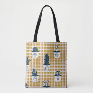 Seamless modern pattern with potted cacti, cute fa tote bag
