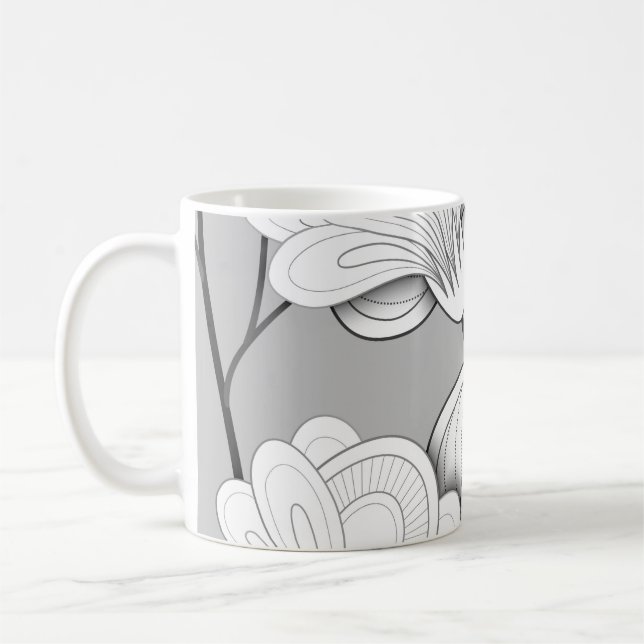 Seamless Monochrome Floral Pattern. Hand Drawn Flo Coffee Mug (Left)