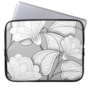Seamless Monochrome Floral Pattern. Hand Drawn Flo Laptop Sleeve