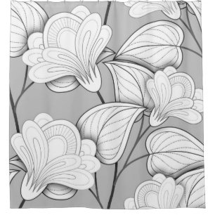 Seamless Monochrome Floral Pattern. Hand Drawn Flo Shower Curtain