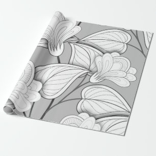 Seamless Monochrome Floral Pattern. Hand Drawn Flo Wrapping Paper