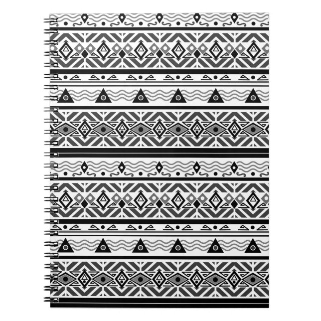 Seamless monochrome folk ethno pattern background notebook (Front)