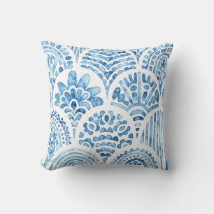 Seamless moroccan pattern. Wavy vintage tile. Blue Cushion