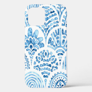Seamless moroccan pattern. Wavy vintage tile. Blue iPhone 12 Case